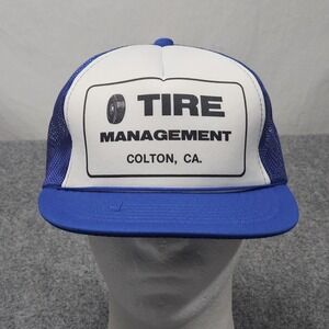 Vintage 90s Tire Management Trucker Hat Mens Blue Cap Colton CA Snapback Retro
